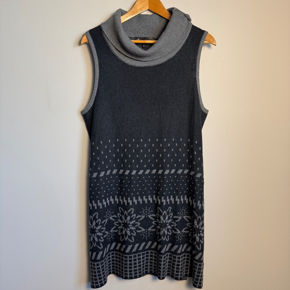 Temptation Sleeveless Turtleneck Sweater Dress Fair Isle XXL Wool Blend‎ Snow
